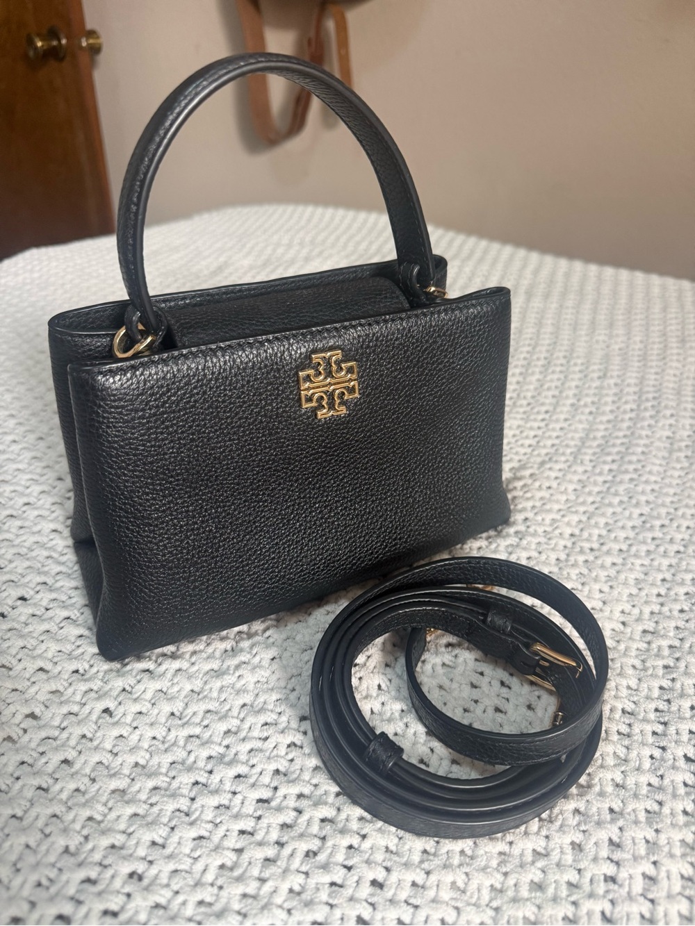 Tory Burch Britten Mini Satchel Black Pebbled Leather